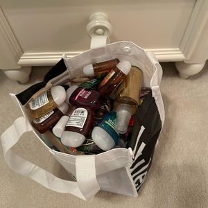 miscellaneous bag of bath and body works hand sanitizers, perfume, lotions, etc.